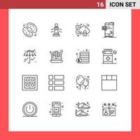 ensemble de pictogrammes de 16 contours simples d'éléments de conception vectoriels modifiables de nuage de sécurité de figures en vrac instantanées vecteur
