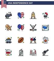 gros pack de 16 usa joyeux jour de l'indépendance usa vecteur lignes remplies à plat et symboles modifiables des états-unis crème chrysler glace barbecue modifiable usa day vector design elements