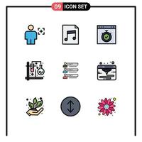 9 concept de couleur plate fillline pour les sites Web mobiles et les applications mélangent les tubes temps de test du navigateur éléments de conception vectoriels modifiables vecteur