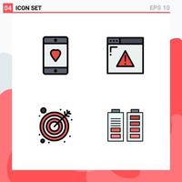 4 couleurs plates vectorielles thématiques remplies et symboles modifiables d'éléments de conception vectoriels modifiables de cible de sécurité d'amour de flèche de téléphone portable vecteur