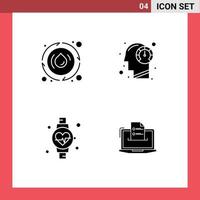 ensemble de 4 glyphes solides vectoriels sur la grille pour le régime de statisme énergie battement de coeur humain éléments de conception vectoriels modifiables vecteur