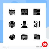 pack de 9 signes et symboles de glyphes solides modernes pour les supports d'impression web tels que la célébration chapeau de thanksgiving chapeau de recherche sport éléments de conception vectoriels modifiables vecteur