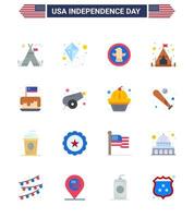 16 usa pack plat de signes et symboles de la fête de l'indépendance du gâteau de fête oiseau festival camping modifiable usa day vector design elements