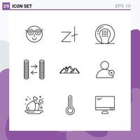 pack de 9 contours créatifs d'éléments de conception vectoriels modifiables de jeu d'argent d'échange de colline vecteur