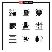 pack de 9 glyphes solides créatifs d'éléments de conception vectoriels modifiables analytiques de graphique en ligne de données de chaise vecteur