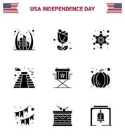 gros pack de 9 usa joyeux jour de l'indépendance usa vecteur glyphes solides et symboles modifiables de chaise point de repère abondant bâtiment police signe modifiable usa day vector design elements