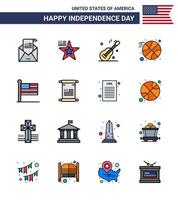 joyeux jour de l'indépendance 4 juillet ensemble de 16 lignes remplies à plat pictogramme américain des états sports usa ball américain modifiable usa day vector design elements