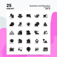 25 affaires et éducation jeu d'icônes 100 eps modifiables 10 fichiers idées de concept de logo d'entreprise conception d'icône de glyphe solide vecteur