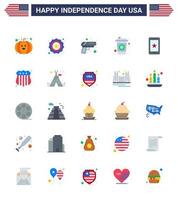 25 usa pack plat de signes et symboles de la fête de l'indépendance de l'irlande sécurité du téléphone mobile cola modifiable usa day vector design elements