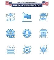 joyeux jour de l'indépendance usa pack de 9 blues créatifs de célébration américain rapide américain jeu modifiable usa day vector design elements