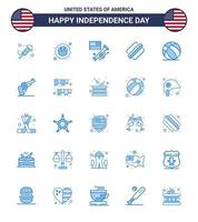 pack de 25 signes de blues de célébration de la fête de l'indépendance des états-unis et symboles du 4 juillet tels que ball states flag hotdog amérique modifiables usa day vector design elements