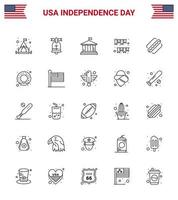 pack de 25 lignes de célébration de la fête de l'indépendance des états-unis et symboles du 4 juillet tels que la guirlande de décoration du drapeau américain vecteur