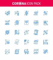 25 pack d'icônes coronavirus covid19 bleu tel que kit de sang vaccin pouls d'urgence coronavirus viral 2019nov éléments de conception de vecteur de maladie