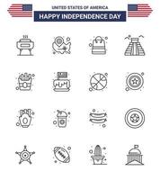 joyeux jour de l'indépendance pack d'icônes de 16 lignes pour le web et l'impression vecteur