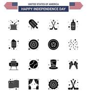 joyeux jour de l'indépendance pack de 16 glyphes solides signes et symboles pour popsicle wine usa bouteille sport modifiable usa day vector design elements