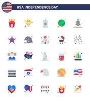 pack de 25 signes d'appartements de célébration de la fête de l'indépendance des états-unis et symboles du 4 juillet tels que le lanceur de vaisseau spatial cola united baseball modifiable usa day vector design elements