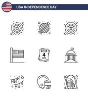 9 usa ligne signes célébration de la fête de l'indépendance symboles de l'amour usa fête drapeau uni éléments de conception vectoriels modifiables usa day vecteur