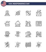 gros pack de 16 usa joyeux jour de l'indépendance usa lignes vectorielles et symboles modifiables d'argent mail rugby invitation enveloppe modifiable usa day vector design elements