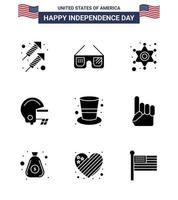 groupe de 9 glyphes solides définis pour le jour de l'indépendance des états-unis d'amérique tels que chapeau hommes américains casque américain modifiable usa day vector design elements