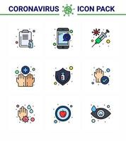 maladie du virus corona 9 pack d'icônes de couleur plate ligne remplie sucer comme grippe service médical virus d'hygiène coronavirus viral 2019nov éléments de conception de vecteur de maladie