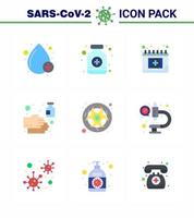 l'icône de couleur plate du coronavirus 9 sur le thème de l'épidémie corona contient des icônes telles que le savon de rendez-vous de lavage biologique nettoyant les éléments de conception de vecteur de maladie du coronavirus viral 2019nov