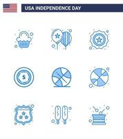 4 juillet usa joyeux jour de l'indépendance icône symboles groupe de 9 blues moderne du sport backetball américain maony américain modifiable usa day vector design elements