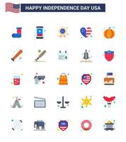 pack plat de 25 symboles de la fête de l'indépendance des états-unis du drapeau américain téléphone pays médaille modifiable usa day vector design elements