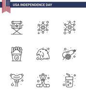 9 signes de ligne pour le jour de l'indépendance des états-unis canon eagle police signe oiseau usa modifiable usa day vector design elements