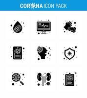 icône de sensibilisation au coronavirus 9 icônes noires de glyphe solide icône incluse bactéries qui coule virus du nez médical coronavirus viral 2019nov éléments de conception de vecteur de maladie