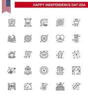 pack de 25 lignes créatives liées à la fête de l'indépendance des états-unis d'éléments de conception de vecteur de la fête des états-unis modifiables