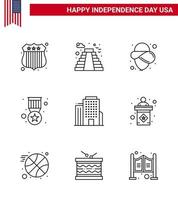 pack de 9 symboles de la fête de l'indépendance des états-unis des états-unis bureau cowboy construction médaille éléments de conception vectoriels modifiables de la journée des états-unis vecteur