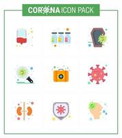 virus corona 2019 et 2020 épidémie 9 pack d'icônes de couleur plate tels que la sécurité des premiers secours protection contre les coronavirus bactéries coronavirus viral 2019nov éléments de conception de vecteur de maladie