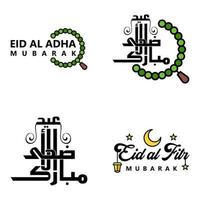 joyeux eid mubarak vector illustration de conception de 4 messages décoratifs écrits à la main sur fond blanc