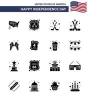 16 signes de glyphes solides pour la fête de l'indépendance des états-unis vecteur