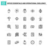 25 éléments essentiels de bureau et icône d'exellence opérationnelle ensemble d'arrière-plan vectoriel