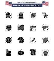 joyeux jour de l'indépendance 16 pack d'icônes de glyphes solides pour le web et l'impression drapeau de sécurité alimentaire fête américaine modifiable éléments de conception vectoriels usa day vecteur