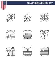 joyeux jour de l'indépendance usa pack de 9 lignes créatives d'éléments de conception vectoriels américains modifiables pour le terrain de sport unis vecteur