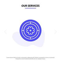 nos services fleur printemps cercle tournesol solide glyphe icône modèle de carte web vecteur