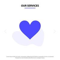 nos services coeur amour comme twitter icône de glyphe solide modèle de carte web vecteur