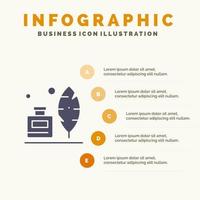 adobe plume inkbottle américain solide icône infographie 5 étapes présentation fond vecteur