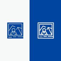 photo image point de repère photo ligne et glyphe icône solide bannière bleue vecteur