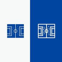 terrain de jeu de football terrain de football ligne et glyphe icône solide bannière bleue ligne et glyphe icône solide bannière bleue vecteur