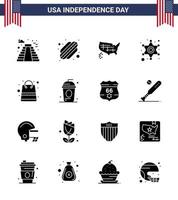 16 usa solide glyphe signes célébration de la fête de l'indépendance symboles de paquets états de sac signe de police police modifiable usa day vector design elements