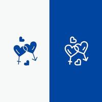 coeur homme femmes amour saint valentin ligne et glyphe icône solide bannière bleue ligne et glyphe icône solide bannière bleue vecteur