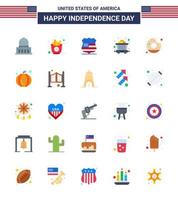 ensemble de 25 icônes de la journée des états-unis symboles américains signes de la fête de l'indépendance pour le chariot de chemin de fer de bouclier de beignet délicieux éléments de conception vectoriels de la journée des états-unis modifiables vecteur