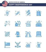 usa independance day blue ensemble de 16 pictogrammes usa de hardball baseball fire sac à main américain modifiable usa day vector design elements