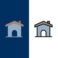 bâtiment construction maison maison icônes plat et ligne remplie icône ensemble vecteur fond bleu