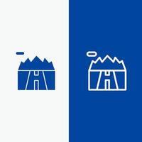 paysage montagnes paysage route ligne et glyphe icône solide bannière bleue ligne et glyphe icône solide bannière bleue vecteur