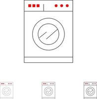 machine de cuisine laver jeu d'icônes de ligne noire audacieuse et mince vecteur