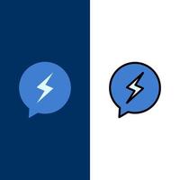 chat sms chat icônes de puissance plat et ligne remplie icône ensemble vecteur fond bleu